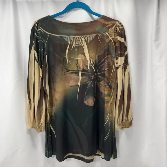 B.L.E.U. USA XL Elegant Floral Gold Stud Stretchy Women's Top Long Sleeve Shirt - Picture 8 of 15